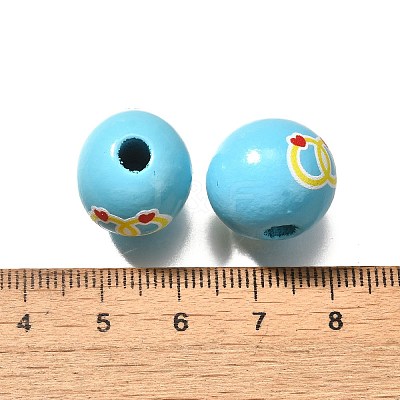 Valentine's Day Element Printed Wood Beads WOOD-R002-01-14-1