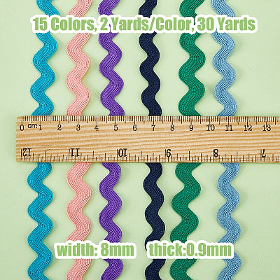 30 Yards 15 Colors Polyester Wavy Fringe Trim Ribbon OCOR-DC0001-08-1