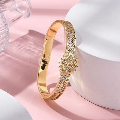 Rack Plating Brass Micro Pave Cubic Zirconia Hinged Bangles BJEW-H624-06E-G-1