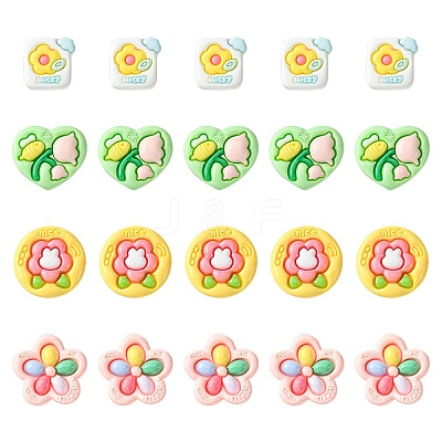 20Pcs 4 Styles Opaque Flower Resin Cabochons RESI-FS0001-55-1
