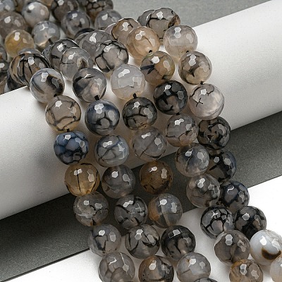 Faceted Natural Dragon Veins Agate Beads Strands G-F447-12mm-I03-1