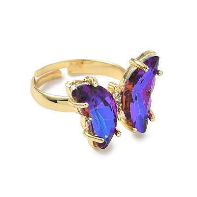 Adjustable Brass Glass Finger Rings RJEW-P148-A01-18-1