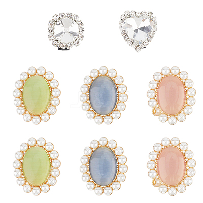 8Pcs 5 Styles Resin & ABS Imitation Pearl & Iron & Glass Shoe Buckle Clips FIND-CP0002-95-1
