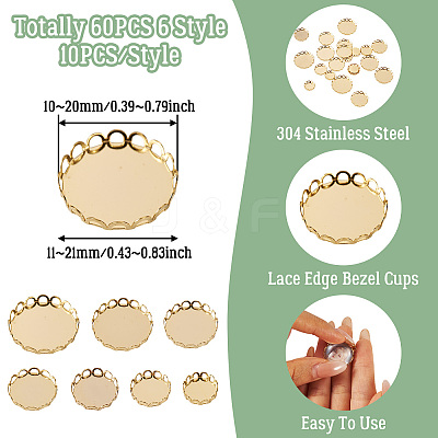 60Pcs 6 Style 304 Stainless Steel Cabochon Settings STAS-CD0001-11-1