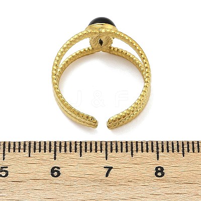 316 Stainless Steel with Natural Mixed Gemstone Cuff Rings RJEW-Z098-01G-11-1