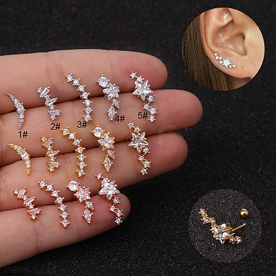 316L Surgical Stainless Steel Clear Cubic Zirconia Cartilage Earrings WG462E6-04-1