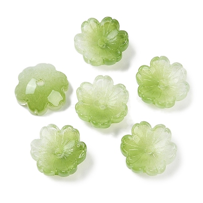 Transparent Spray Paint Glass Bead Caps GLAA-H035-04E-1