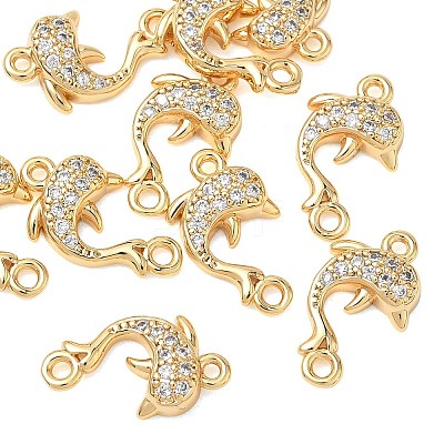 SHEGRACE Brass Micro Pave Clear Cubic Zirconia Dolphin Links Connector Charms XGRQ3K383-568G-1