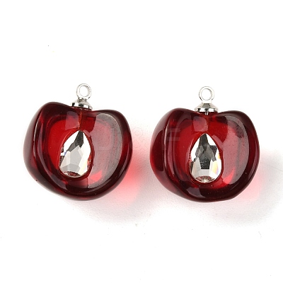 Resin Pendants with Glass Kernel and Stainless Steel Top Ring RESI-A015-02-1