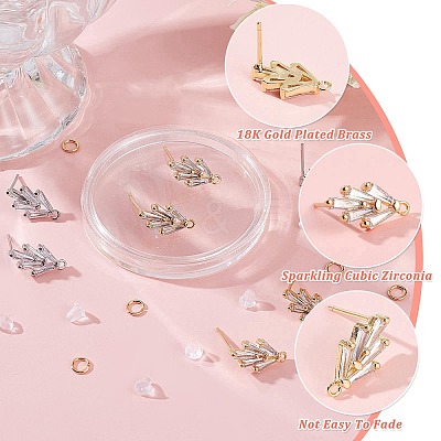 6 Pairs 2 Colors Brass Grass Shape Stud Earring Findings KK-CN0001-91-1
