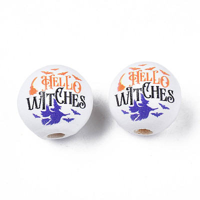 Halloween Printed Natural Wood Beads WOOD-S057-092-1