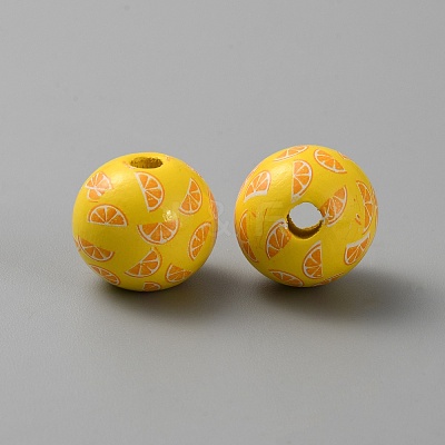 Printed Wooden European Beads WOOD-CJC0014-04F-1