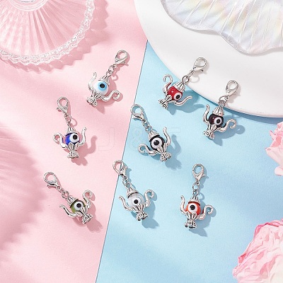 Teapot Handmade Evil Eye Lampwork & Tibetan Style Alloy Pendant Decorations HJEW-JM03543-02-1