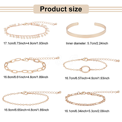6Pcs 6 Style Alloy Paperclip & Cable & Figaro Chain Bracelets Set BJEW-AN0001-09-1