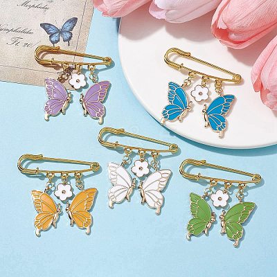 Butterfly & Flower Charm Alloy Enamel Brooches for Women JEWB-BR00144-1