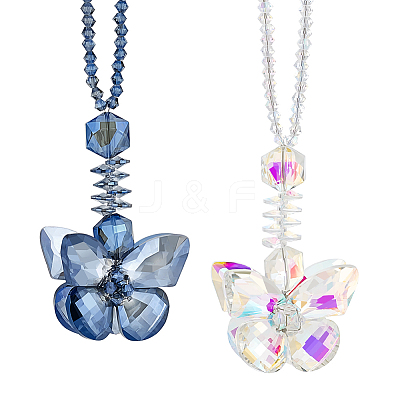 2Pcs 2 Colors Glass Butterfly Pendant Decorations AJEW-GA0006-59-1