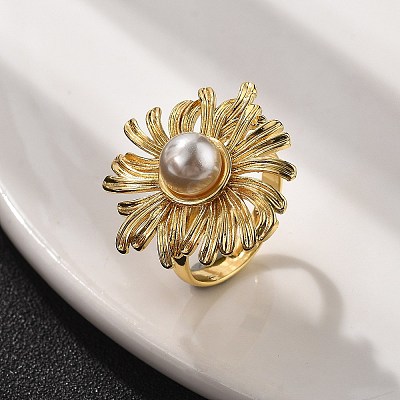 Sunflower Brass Finger Rings for Women RJEW-S622-02G-1
