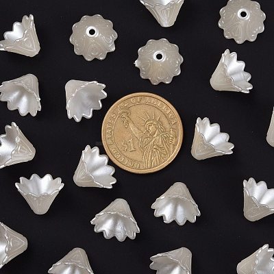 Multi-Petal Flower ABS Plastic Imitation Pearl Bead Caps X-OACR-R016-25-1