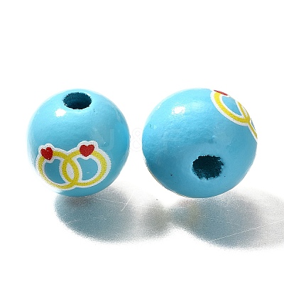 Valentine's Day Element Printed Wood Beads WOOD-R002-01-14-1