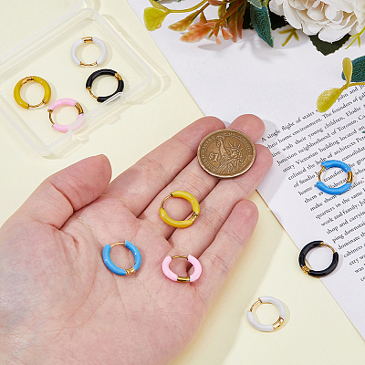 5 Pairs 5 Color 316 Stainless Steel Enamel Ring Hoop Earrings EJEW-DC0001-39A-1