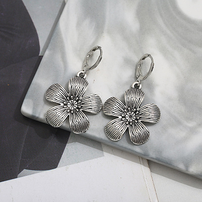 Flower Alloy with Imitation Leather Cord Pendant Necklace & Hoop Earring Sets FS-WGDD3CA-01-1
