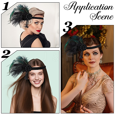 Alloy & Rhinestone & Feathers & Polyester Headbands OHAR-WH20011-14B-1
