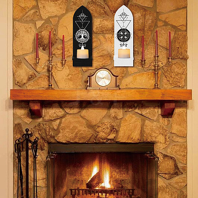 Boho Style Wall Mounted Wood Candle Holder Stand AJEW-WH0378-005-1