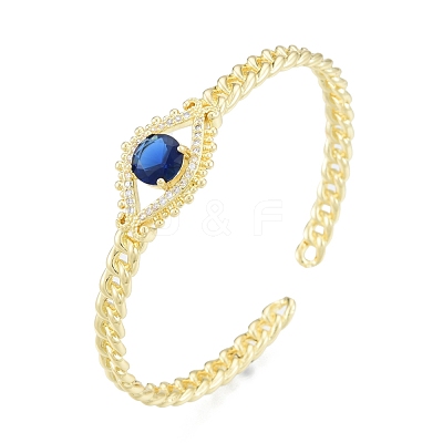 Cubic Zirconia Horse Eye Open Cuff Bangle BJEW-G651-04G-02-1