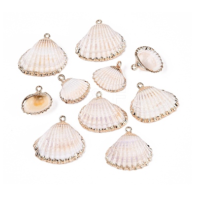 Electroplate Natural Shell Pendants SSHEL-Q100-14KCG-1