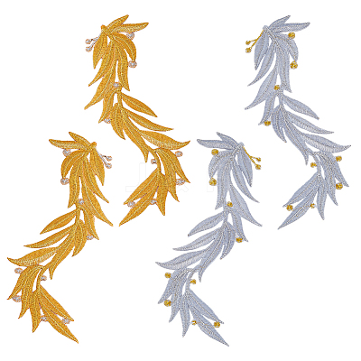2 Pairs 2 Colors Polyester Metallic Thread Embroidery Leaf Appliques DIY-FH0005-82-1