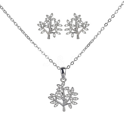 Brass Clear Cubic Zirconia Pendant Necklace & Stud Earrings Sets for Women FS-WGA251C-08-1