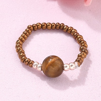 Natural & Synthetic Mixed Stone Stretch Rings RJEW-JR00255-1