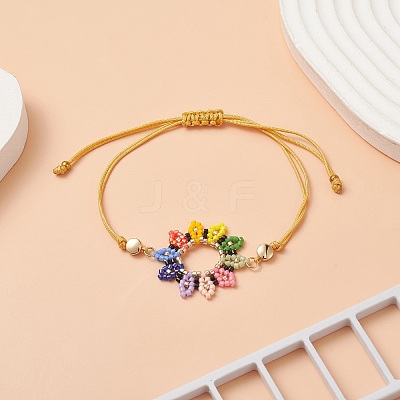 Glass Seed Sunflower Braided Bead Bracelet BJEW-MZ00023-1