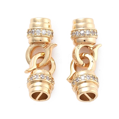 Brass Micro Pave Clear Cubic Zirconia Fold Over Clasps KK-B125-14G-1