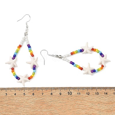 Baking Paint Glass Seed & Synthetic Turquoise Dangle Earrings for Women EJEW-JE07402-1