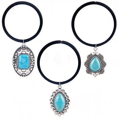 3Pcs 3 Styles Rubber & Synthetic Turquoise Elastic Hair Accessories AJEW-CY0001-75-1