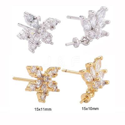 4 Pairs 2 Style Brass Micro Pave Clear Cubic Zirconia Stud Earring Findings KK-ZZ0001-06-1