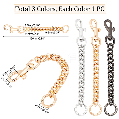 3Pcs 3 Colors Iron Bag Curb Chains DIY-WR0001-94-1