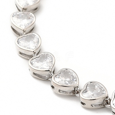 Clear Cubic Zirconia Heart Link Chain Bracelet BJEW-E073-05P-1