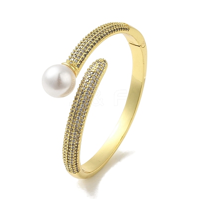 Rack Plating Brass Micro Pave Clear Cubic Zirconia Open Cuff Bangles for Women BJEW-P323-01G-1