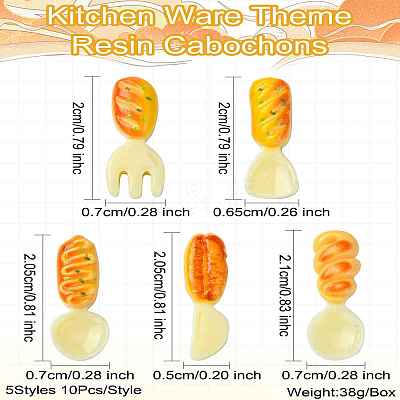 50Pcs 5 Styles Kitchen Ware Theme Resin Cabochons RESI-CJ0004-23-1