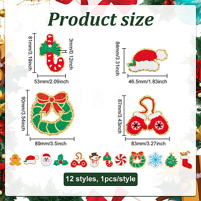 12Pcs 12 Style Christmas Theme Towel Embroidery Cloth Iron on/Sew on Patches PATC-FG0001-47-1