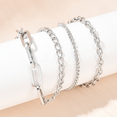 304 Stainless Steel Paperclip Chain Twisted Chain Cable Chain Necklaces for Women Men NJEW-A053-01P-1