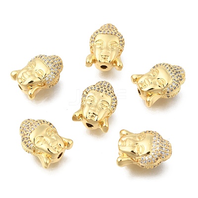 CZ Brass Micro Pave Grade AAA Cubic Zirconia 3D Buddha Head Beads ZIRC-L012-03G-NR-1