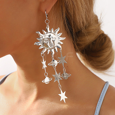 Alloy Sun Chandelier Earrings for Women EJEW-U028-01P-1