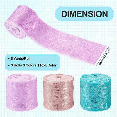 3Pcs 3 Colors 5 Yards Single Face Sparkle Satin Frayed Ribbon SRIB-TA0001-20-1
