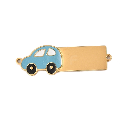 304 Stainless Steel Light Sky Blue Enamel Vehicle Connector Charms STAS-P377-13G-C-1