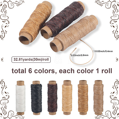 6 Rolls 6 Colors Flat Waxed Polyester Cord YC-CY0001-01-1