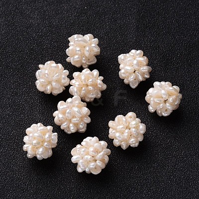Round Handmad Natural Pearl Woven Beads PEAR-J002-01-01-1