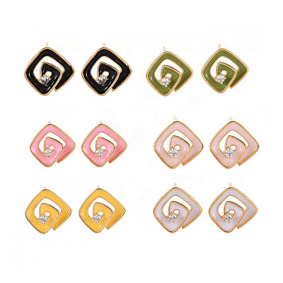 Brass Micro Pave Clear Cubic Zirconia Stud Earring Findings with Enamel KK-S356-624G-NF-1